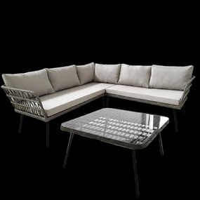 Garden Line ZÁHRADNÝ NÁBYTOK (ROHOVÁ SEDACIA SÚPRAVA, STÔL) – ŠEDÁ, VANKÚŠE – ŠEDÁ *3385