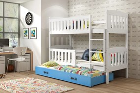 Poschodová posteľ s prístelkou KUBO 3 - 200x90cm Biela - Modrá