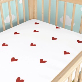 Goldea bavlnená napínacia plachta do detskej postieľky - červené srdiečka na bielom 60 x 120 cm