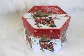 Bielo červené vianočné gule s vláčikom 7cm 14ks