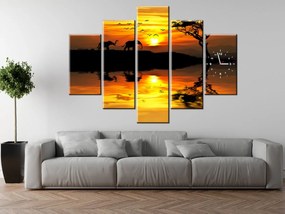 Gario Obraz s hodinami Afrika - 5 dielny Rozmery: 150 x 105 cm