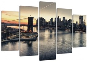 Obraz na plátně pětidílný New York City Brooklynský most - 200x100 cm