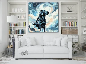 Gario Diamantové maľovanie Modrý labrador Rozmery: 80 x 80 cm, Rámovanie: S vnútorným rámom, Diamanty: Okrúhle