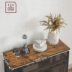 Príborník, Jedálenská skrinka, s posuvnými dvierkami, 33 x 100 x 80 cm, rustikálna hnedá