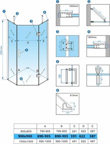 BPS-koupelny Päťuholníkový sprchový kút KZ10B 90x90 chróm/transparent - bez vaničky