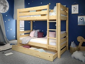 Detská poschodová posteľ z masívu borovice HONZA - 200x90 cm - prírodná