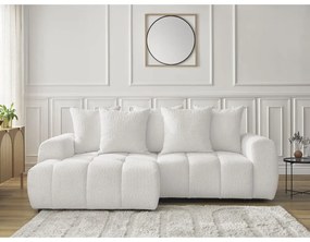 Biela rozkladacia/s úložným priestorom rohová pohovka z textílie buklé (ľavý roh/s leňoškou) Roxelane – Bobochic Paris