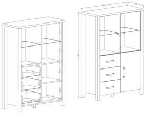 Vitrína Oralee Typ 44 (smrek + čierna matná). Vlastná spoľahlivá doprava až k Vám domov. 1030311