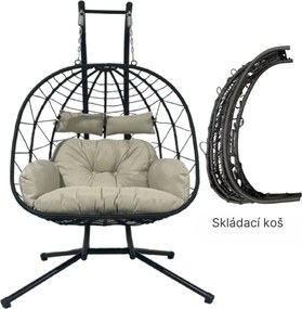 Dvoumístné závěsné skládací houpací křeslo Luvo černé