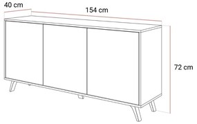 KOMODA ALWIN KAŠMÍR VYSOKÝ LESK 154 cm PVC NOŽIČKY 12 cm