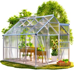 Záhradný skleník z polykarbonátu so základňou M4, 250x190x195cm, transparentná Gardebruk