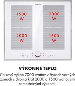 Klarstein Delicatessa 60 Prime, indukčná varná doska, 7000 W, 4 zóny, časovač, biela