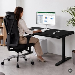 Elektrický písací stôl sit-stand so zásuvkou a bezdrôtovou nabíjačkou Qi čierny, 1400 mm: ELLIS