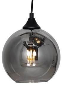 Art Deco závesné svietidlo čierne s dymovým sklom okrúhle 7-svetlo - Sandra