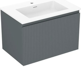 Mexen Rivel, kúpeľňová skrinka 70 cm s umývadlom Otis, 1 zásuvka, drážkovaná, grafitová matná/biela matná, 91A20-07047-1-BF66-W18M01