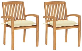Záhradné stoličky 2 ks krémovo-biele podložky tíkový masív