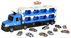 Autodráha a transportér vozidiel KIK so 10 autíčkami, modrý