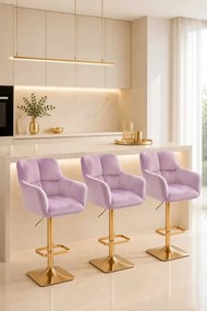 LuxuryForm DESIGN Barová stolička AMALFI VELUR na zlatej hranatej podstave - levanduľa