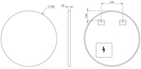 Sapho Sapho, VELUR guľaté zrkadlo s LED podsvietením, ø 70cm, VE070