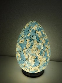 Stolná lampa ART EGG bielo-modrá, ručná práca