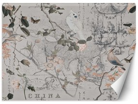 Gario Fototapeta Vintage mapa a vtáky - Andrea Haase Materiál: Vliesová, Rozmery: 200 x 140 cm