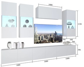 Obývacia stena Belini Premium Full Version čierny lesk / dub wotan + LED osvetlenie Nexum 82