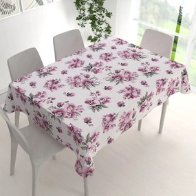 Biante Bavlnený obdĺžnikový obrus Sandra SA-623 Lila orchidey na bielom 50x100 cm