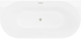 Mexen Oval Slim, voľne stojaca vaňa ku stene 170 x 80 cm, biela lesklá, brúsená oceľ prepad, 52661708000-97