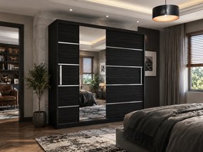 Posuvná skriňa 200 cm so zrkadlom čierna tmavý eben MBP SZP1/2/B/HK/0/AL