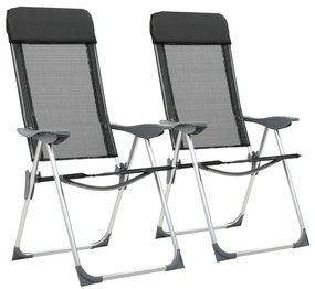 Skladacie kempingové stoličky 2 ks, čierne, hliník