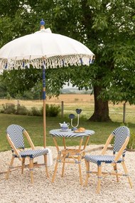 Biely slnečník so drevenou tyčou a strapcami Flavie Blue - ∅ 180*260 cm