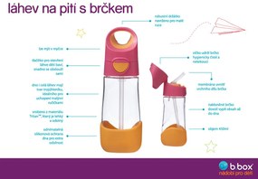 Fľaša na pitie so slamkou 450 ml - ružová/oranžová