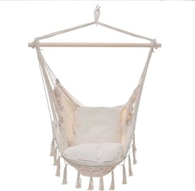 Závesné hojdacie kreslo BOHO s vankúšmi - krémové