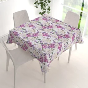 Biante Dekoračný štvorcový obrus PML-108 Fialové kvety s motýlikmi na bielom 90x90 cm