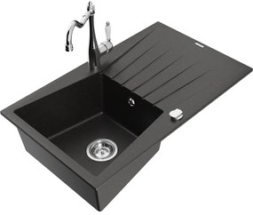 Mexen Cesar, 1-komorový granitový drez 775x470x190 mm a drezová batéria Carla, čierna-zlatá metalíza, 6514-75-670700-00