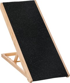 PawHut Pet Ramp s protišmykovým kobercom, nastaviteľný psiu schodík pre veľkých psov, borovicové drevo, polyester, čierna + prírodné drevo 90Š x 40H x