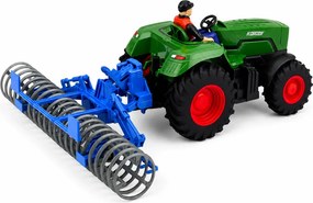 LEAN Toys Traktor s poľnohospodárskym valcom a poľnohospodárom, diaľkovo ovládaný RC, zelený, mierka 1:24