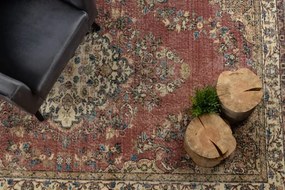 Ručne tkaný vlnený koberec Vintage 10175 rám / ornament, béžový / červený