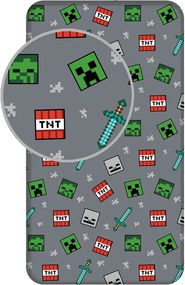 Sivá napínacia bavlnená detská plachta na jednolôžko 90x200 cm Minecraft "We got this" – Jerry Fabrics