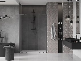 Mexen Velar L Duo, posuvné sprchové dvere do otvoru 150 cm, 8mm číre sklo, brúsený grafit, 871-150-003-02-95