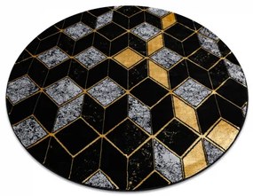 Okrúhly koberec GLOSS moderný 400B 86 štýlový, glamour, art deco, 3D geometrický čierna / zlatá Veľkosť: kruh 120 cm