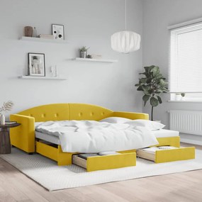 Rozkladacia denná posteľ so zásuvkami žltá 100x200 cm zamat 3197361