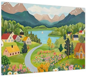 Obraz - Dedina v horách (70x50 cm)