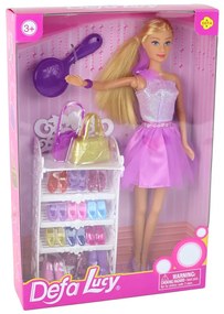 Lean Toys Súprava bábiky Lucy vo fialových šatách – skrinka na topánky