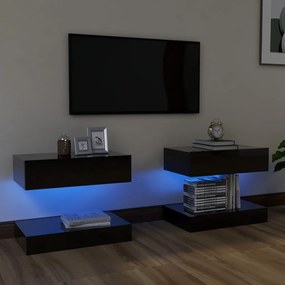 TV skrinky s LED svetlami 2 ks lesklé čierne 60x35 cm