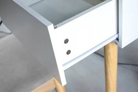 Toaletný stolík GLAM s LED zrkadlom biely / naturálny, sivá taburetka