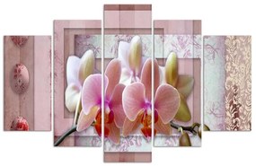 Obraz na plátně pětidílný Orchidej Růžový květ - 150x100 cm