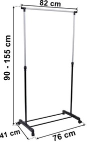 Vešiakový stojan na kolieskach ELA čierny