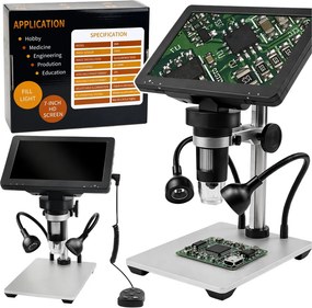 LEAN Toys Vzdelávací digitálny mikroskop s káblovým diaľkovým ovládaním, zväčšenie 1200×, LCD displej 7 palcov, HD kamera