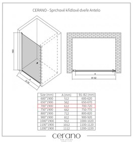 CERANO - Sprchové krídlové dvere Antelo L/P - chróm, transparentné sklo - 70x190 cm, CER-CER-481729